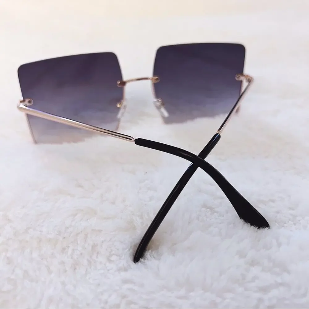 Blair Black Modern Rectangle Half Rim Sunglasses